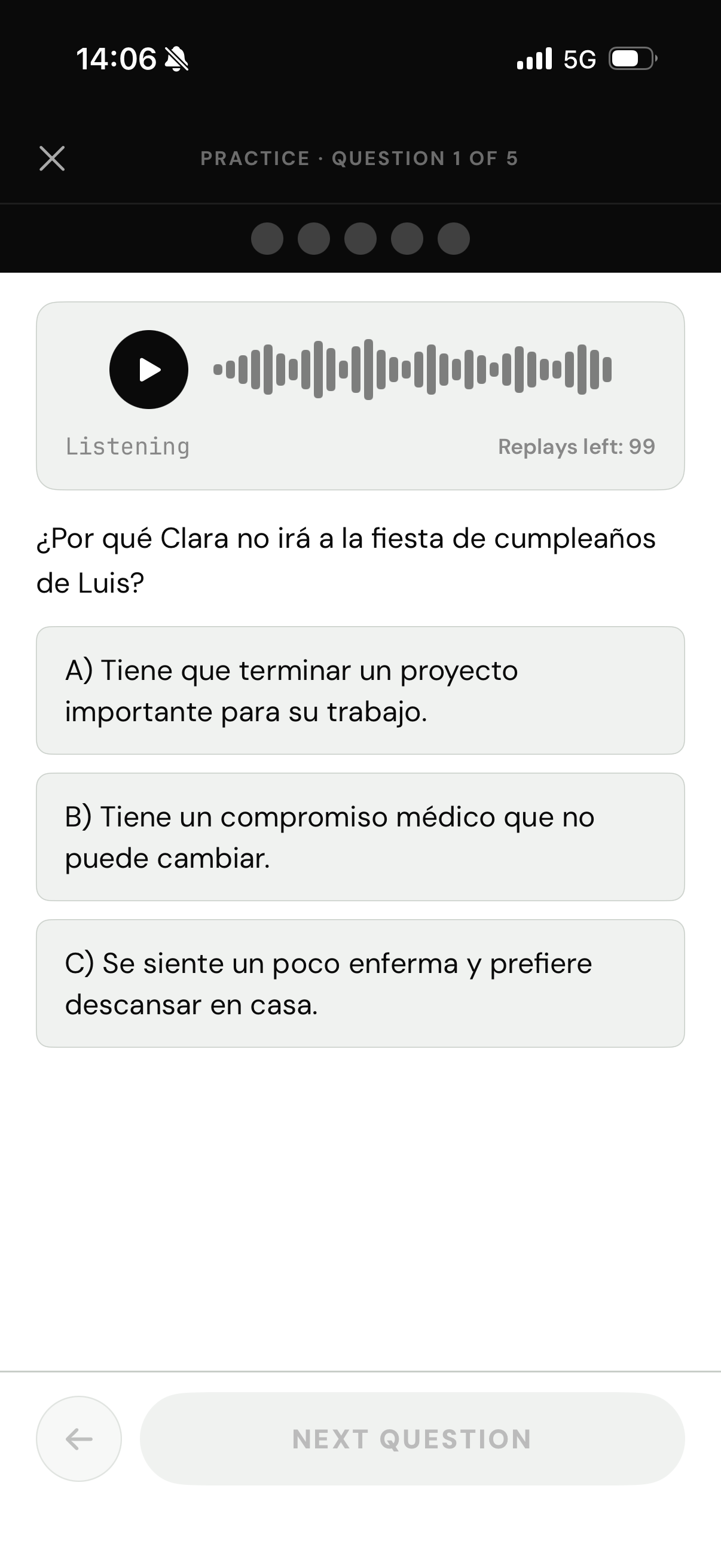 Pregunta de práctica DELE B1
